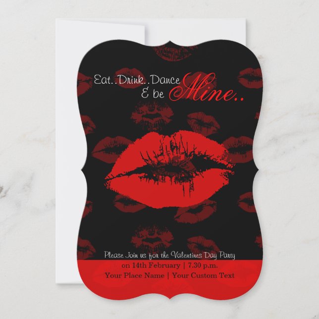 Red lips pattern valentine party invitation (Front)