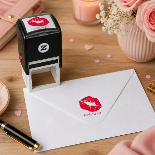 Red Lips Personalised Text Self-inking Stamp