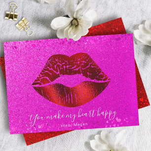 Red Lips Pink Glitter My Heart Happy Valentine Holiday Card
