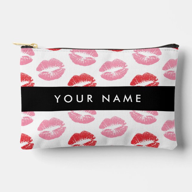 Red Lips, Pink Lips, Kiss, Your Name, Personalise Accessory Pouch (Front)