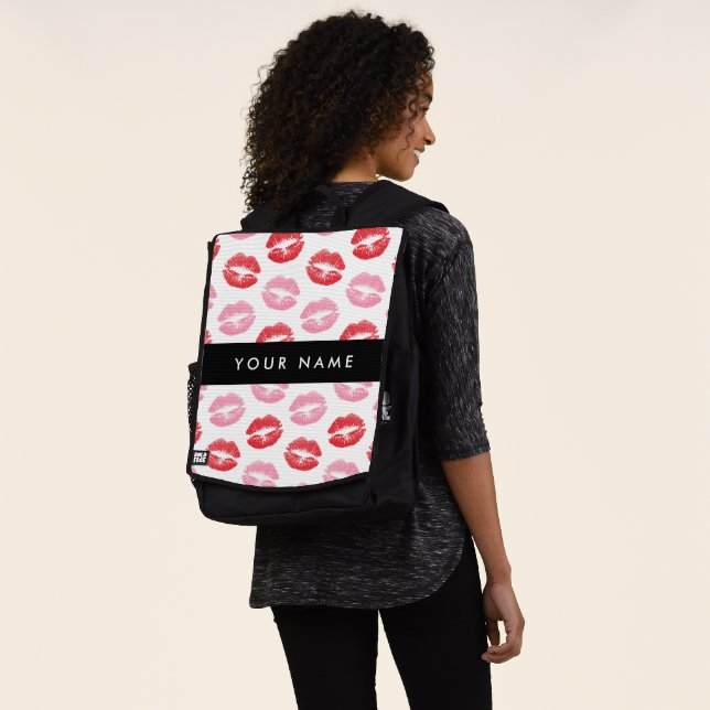 Red Lips, Pink Lips, Kiss, Your Name, Personalise Backpack (Worn)