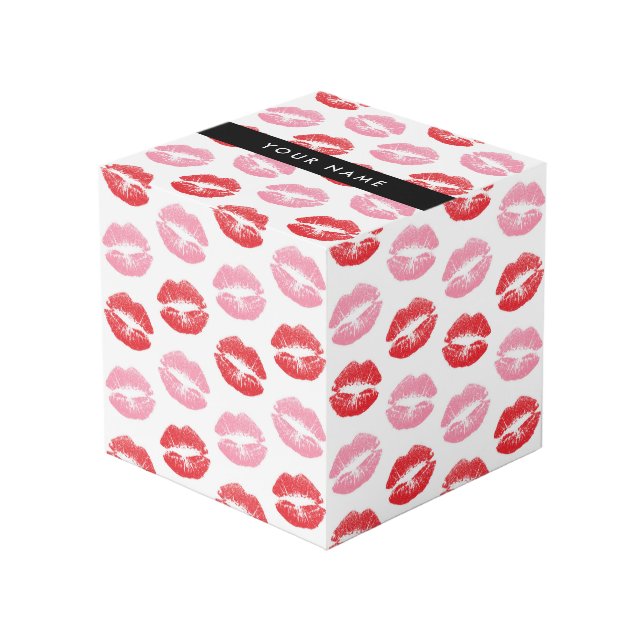 Red Lips, Pink Lips, Kiss, Your Name, Personalise Cube (Front Angled)