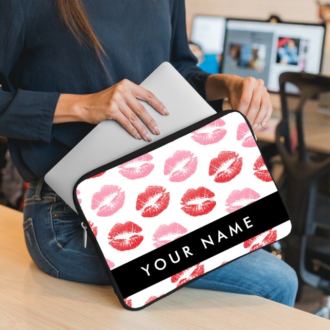 Red Lips, Pink Lips, Kiss, Your Name, Personalise Laptop Sleeve (Creator Uploaded)