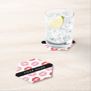 Red Lips, Pink Lips, Kiss, Your Name, Personalise Paper Coaster