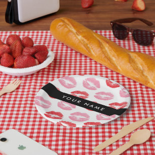 Red Lips, Pink Lips, Kiss, Your Name, Personalise Paper Plate