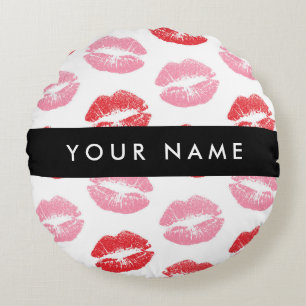 Red Lips, Pink Lips, Kiss, Your Name, Personalise Round Cushion