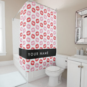 Red Lips, Pink Lips, Kiss, Your Name, Personalise Shower Curtain