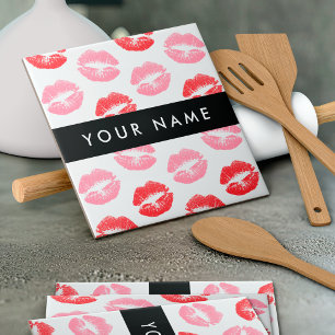 Red Lips, Pink Lips, Kiss, Your Name, Personalise Tile
