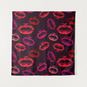 Red lips print seamless pattern tapestry