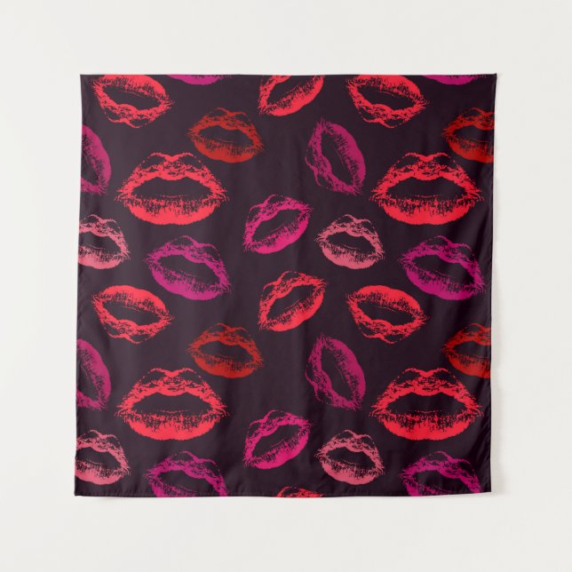 Red lips print seamless pattern tapestry (Front)