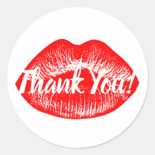 Red Lips Print Thank You Classic Round Sticker