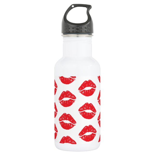 Red Lips, Red Lipstick, Kiss, Pattern Of Lips 532 Ml Water Bottle (Front)