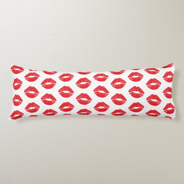 Red Lips, Red Lipstick, Kiss, Pattern Of Lips Body Cushion (Front)