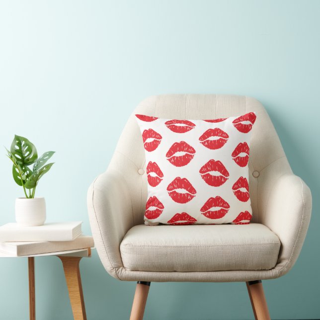 Red Lips, Red Lipstick, Kiss, Pattern Of Lips Cushion (Chair)