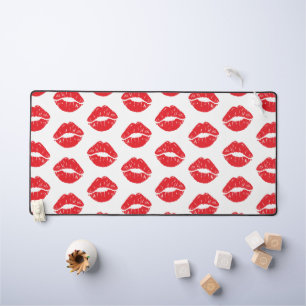 Red Lips, Red Lipstick, Kiss, Pattern Of Lips Desk Mat