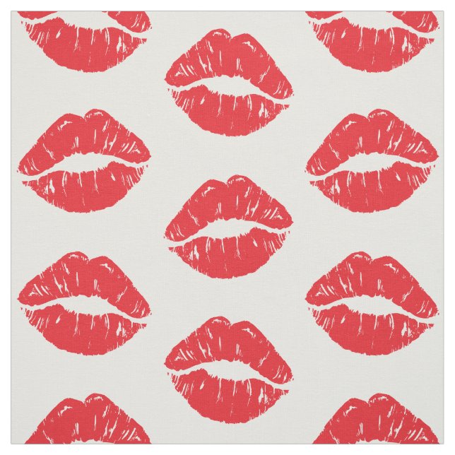 Red Lips, Red Lipstick, Kiss, Pattern Of Lips Fabric (Swatch)