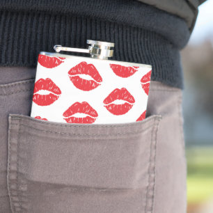 Red Lips, Red Lipstick, Kiss, Pattern Of Lips Hip Flask