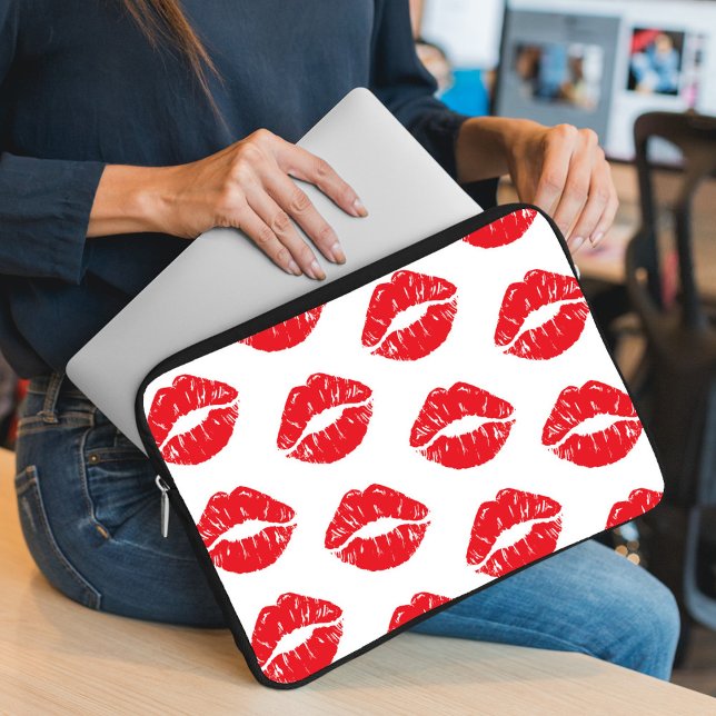 Red Lips, Red Lipstick, Kiss, Pattern Of Lips Laptop Sleeve (Creator Uploaded)
