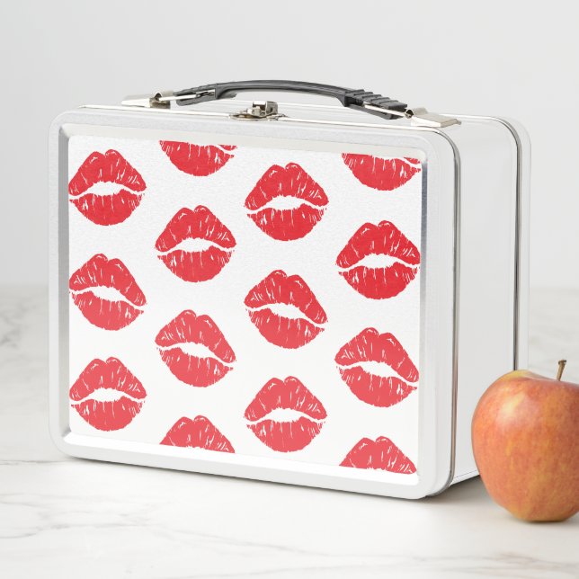 Red Lips, Red Lipstick, Kiss, Pattern Of Lips Metal Lunch Box (In Situ)