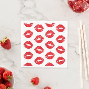 Red Lips, Red Lipstick, Kiss, Pattern Of Lips Napkin