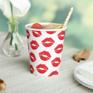 Red Lips, Red Lipstick, Kiss, Pattern Of Lips Paper Cups