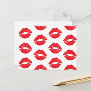 Red Lips, Red Lipstick, Kiss, Pattern Of Lips Postcard