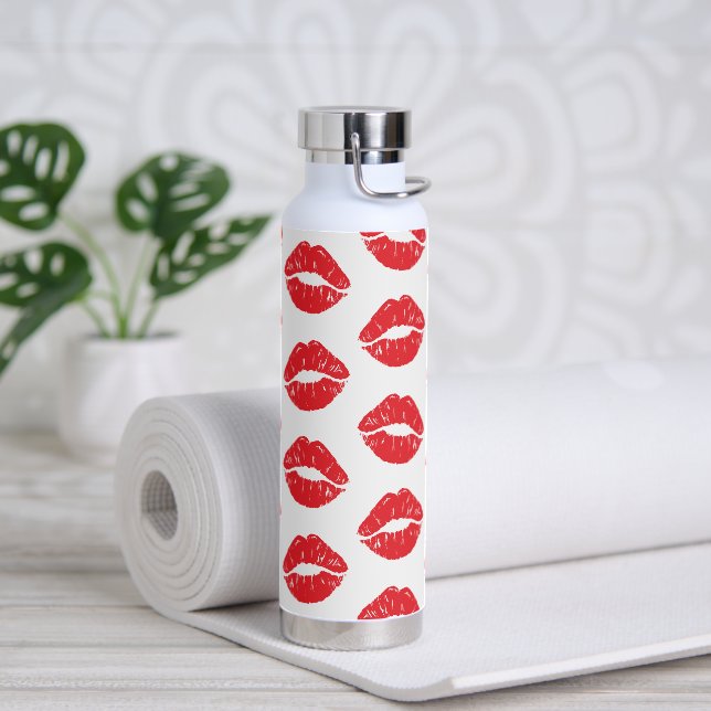 Red Lips, Red Lipstick, Kiss, Pattern Of Lips Water Bottle (Yoga)