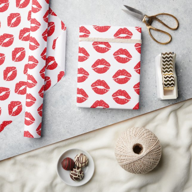 Red Lips, Red Lipstick, Kiss, Pattern Of Lips Wrapping Paper (Crafts)