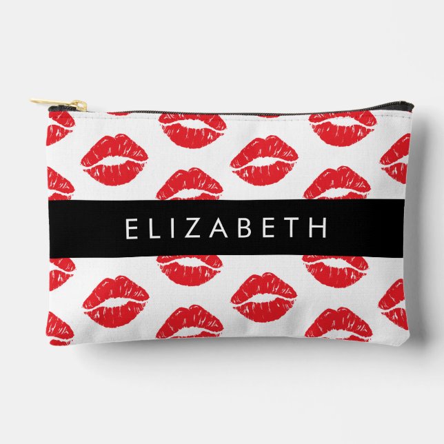 Red Lips, Red Lipstick, Pattern Of Lips, Your Name Accessory Pouch (Front)