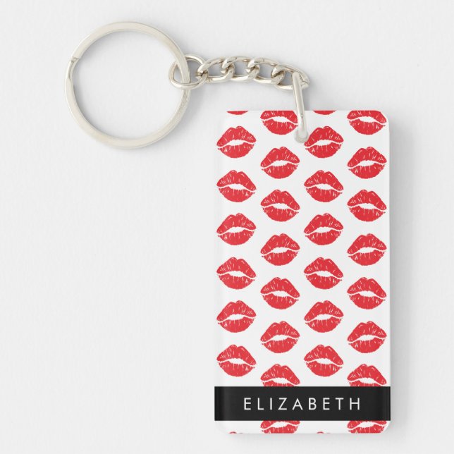 Red Lips, Red Lipstick, Pattern Of Lips, Your Name Key Ring (Front)