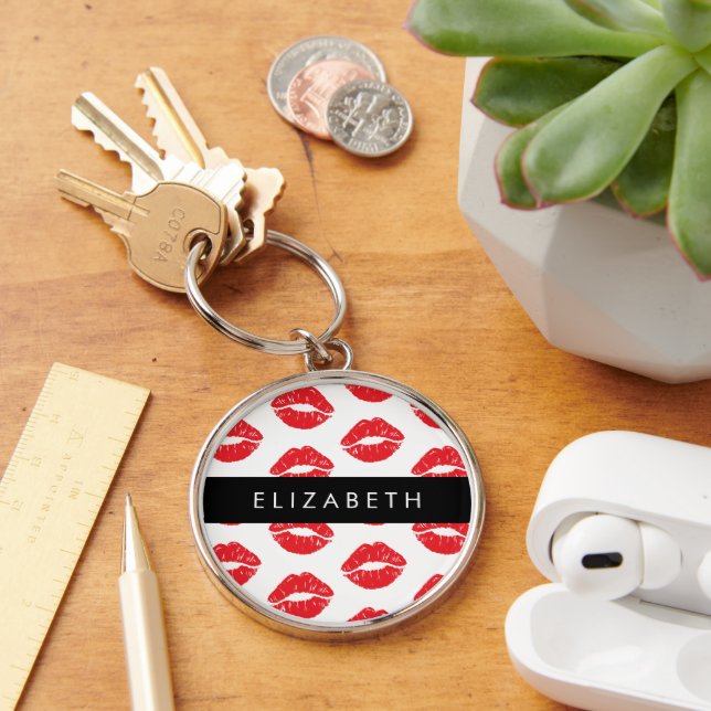 Red Lips, Red Lipstick, Pattern Of Lips, Your Name Key Ring (Desk)
