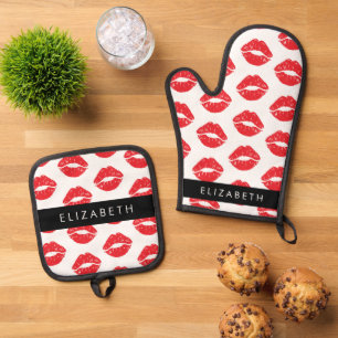 Red Lips, Red Lipstick, Pattern Of Lips, Your Name Oven Mitt & Pot Holder Set