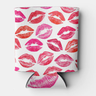 Red lips set, white background. can cooler