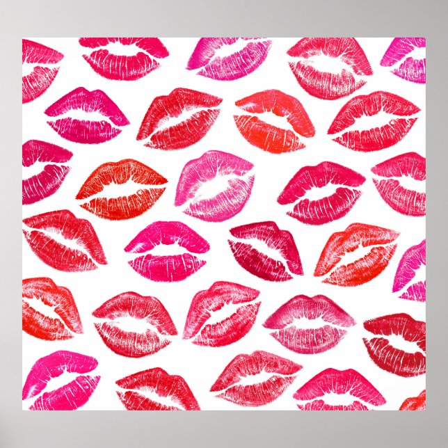 Red lips set, white background. poster (Front)