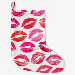 Red lips set, white background. small christmas stocking