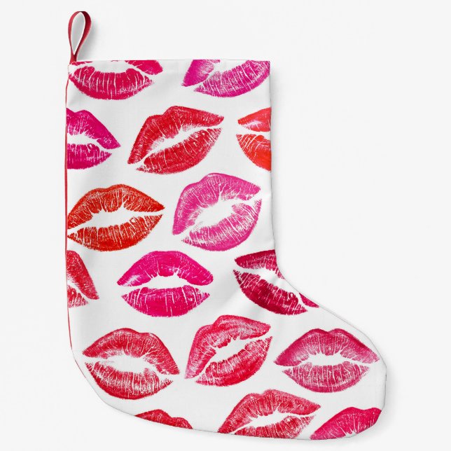 Red lips set, white background. small christmas stocking (Front)