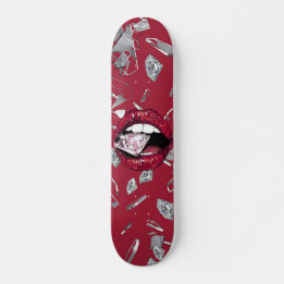 Red lips shattered glass image skateboard