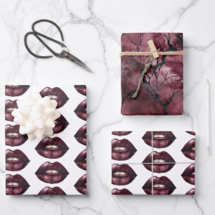 Red Lips Sky Branches Wrapping Paper Sheet