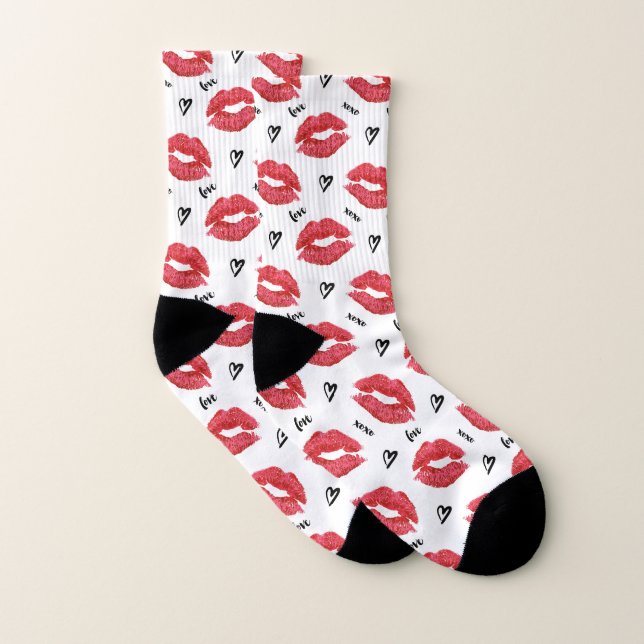 Red Lips Valentines Day Kisses Socks (Pair)