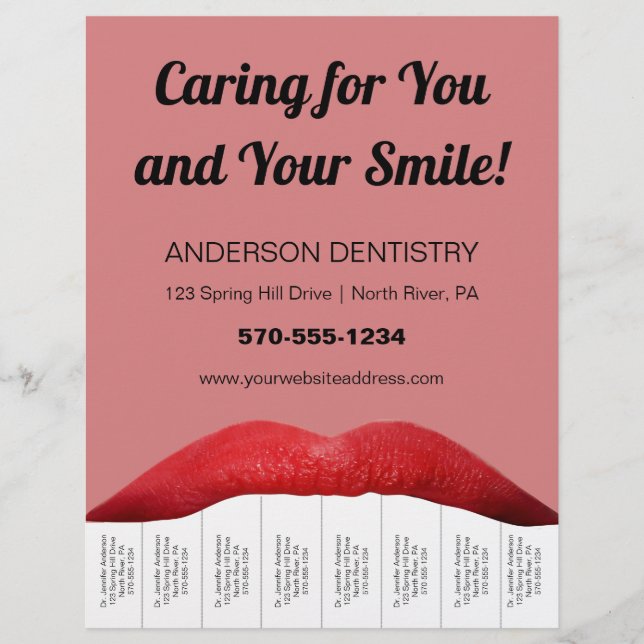 Red Lips White Teeth Dentist Office Tear Off Strip Flyer (Front)