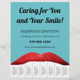 Red Lips White Teeth Dentist Office Tear Off Strip Flyer