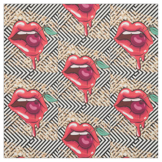 RED  LIPS  WITH A CHERRY  FABRIC