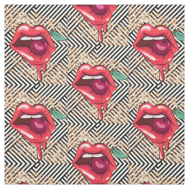 RED  LIPS  WITH A CHERRY  FABRIC (Swatch)