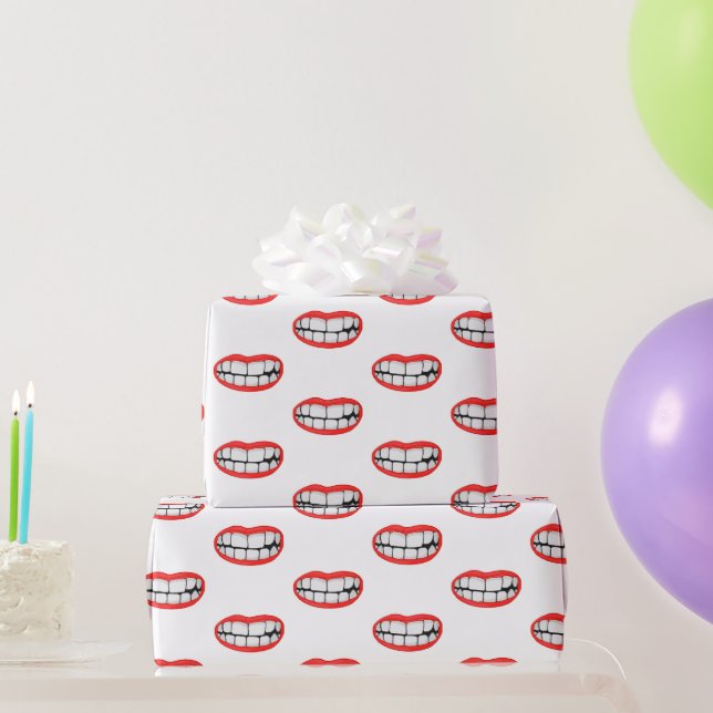 Red Lips With White Teeth Smile Wrapping Paper (Party Gifts)