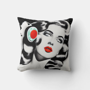 Red Lipstick B&W Vintage Lady Cushion