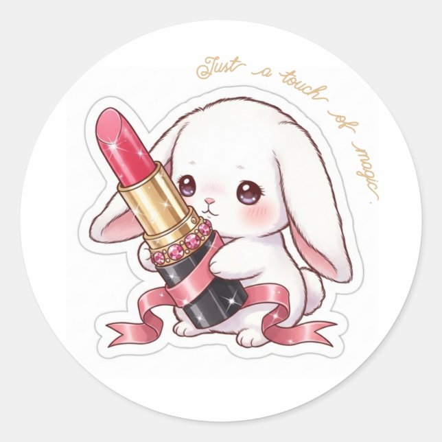 Red Lipstick Bunny - Kawaii Glamour Rabbit Art🐰 Classic Round Sticker (Front)