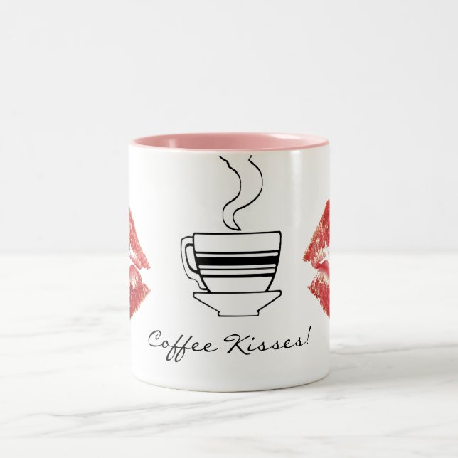 Red Lipstick Coffee Kisses Fun Drinkware Mug (Center)