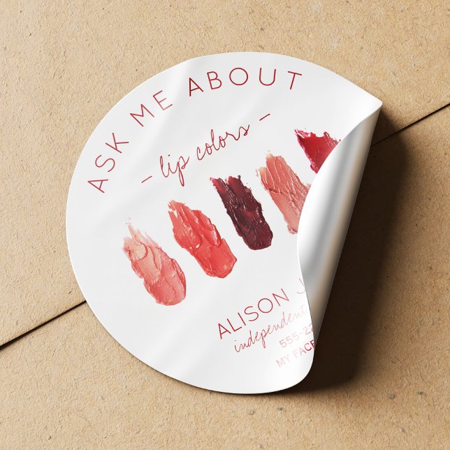 Red lipstick colours swatches ask me promotional classic round sticker (Creator Uploaded)
