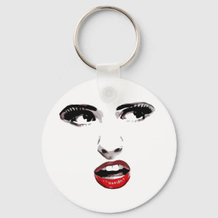 Red Lipstick Dark Eyed Woman makeup Beauty Art Key Ring