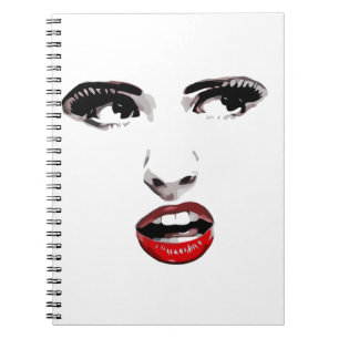 Red Lipstick Dark Eyed Woman makeup Beauty Art Notebook